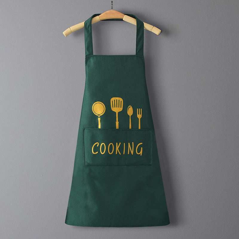 IBG waterproof kitchen apron for cooking and cleaning, durable fabric with adjustable neck strap and front pocket for utensils.