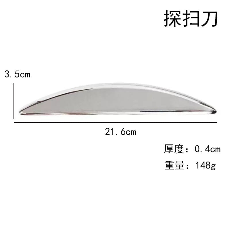 IBG stainless steel Gua Sha massage tool for facial and body skincare, showcasing its smooth, polished surface and ergonomic shape.