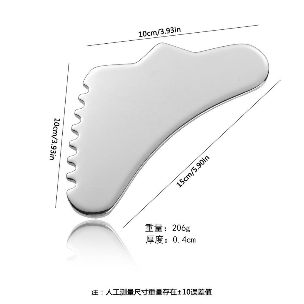 IBG stainless steel Gua Sha massage tool for facial and body skincare, featuring smooth, polished surface for gentle massage.