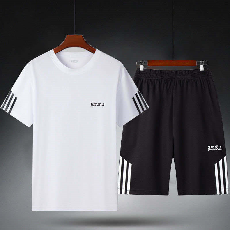 Men's IBG quick-dry sports set with breathable T-shirt and training shorts for fitness and outdoor activities.