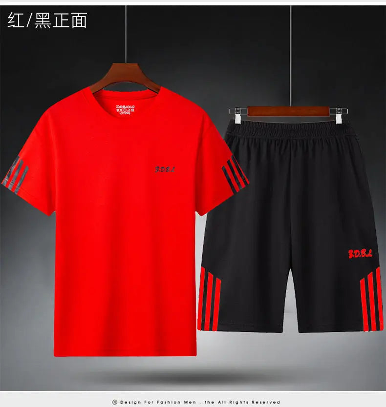 Men's IBG quick-dry sports set with breathable T-shirt and training shorts for fitness and outdoor activity.
