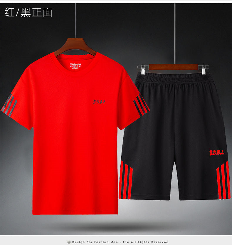 Men's IBG quick-dry sports set with breathable T-shirt and training shorts for fitness and outdoor activity.