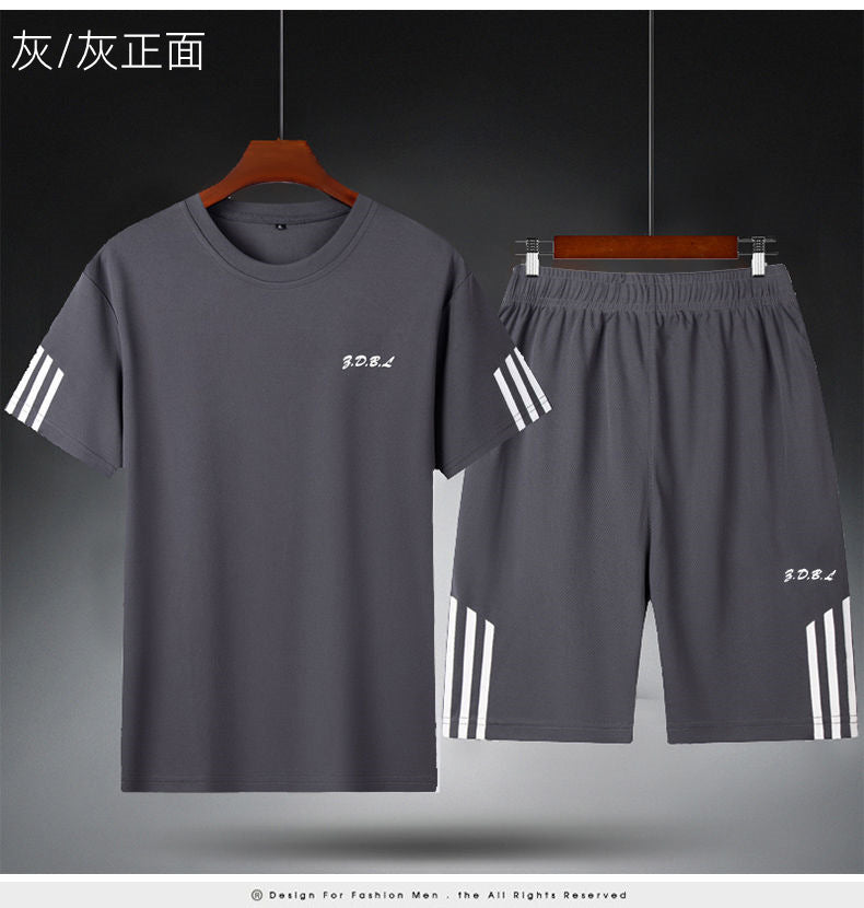 Men's IBG quick-dry sports T-shirt and training shorts set, ideal for fitness and outdoor activities, shown in the image.