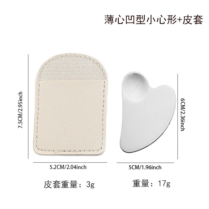 IBG stainless steel Gua Sha massage tool for facial and skin care, with smooth, polished surface and ergonomic design.