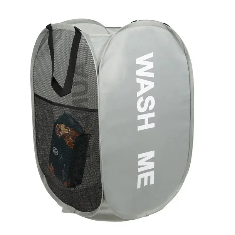 Large IBG foldable mesh laundry basket with pop-up design, lightweight home essential for easy laundry storage and transport.