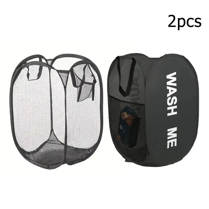 Large foldable mesh laundry basket by IBG, pop-up storage hamper with breathable mesh design for easy laundry organization.